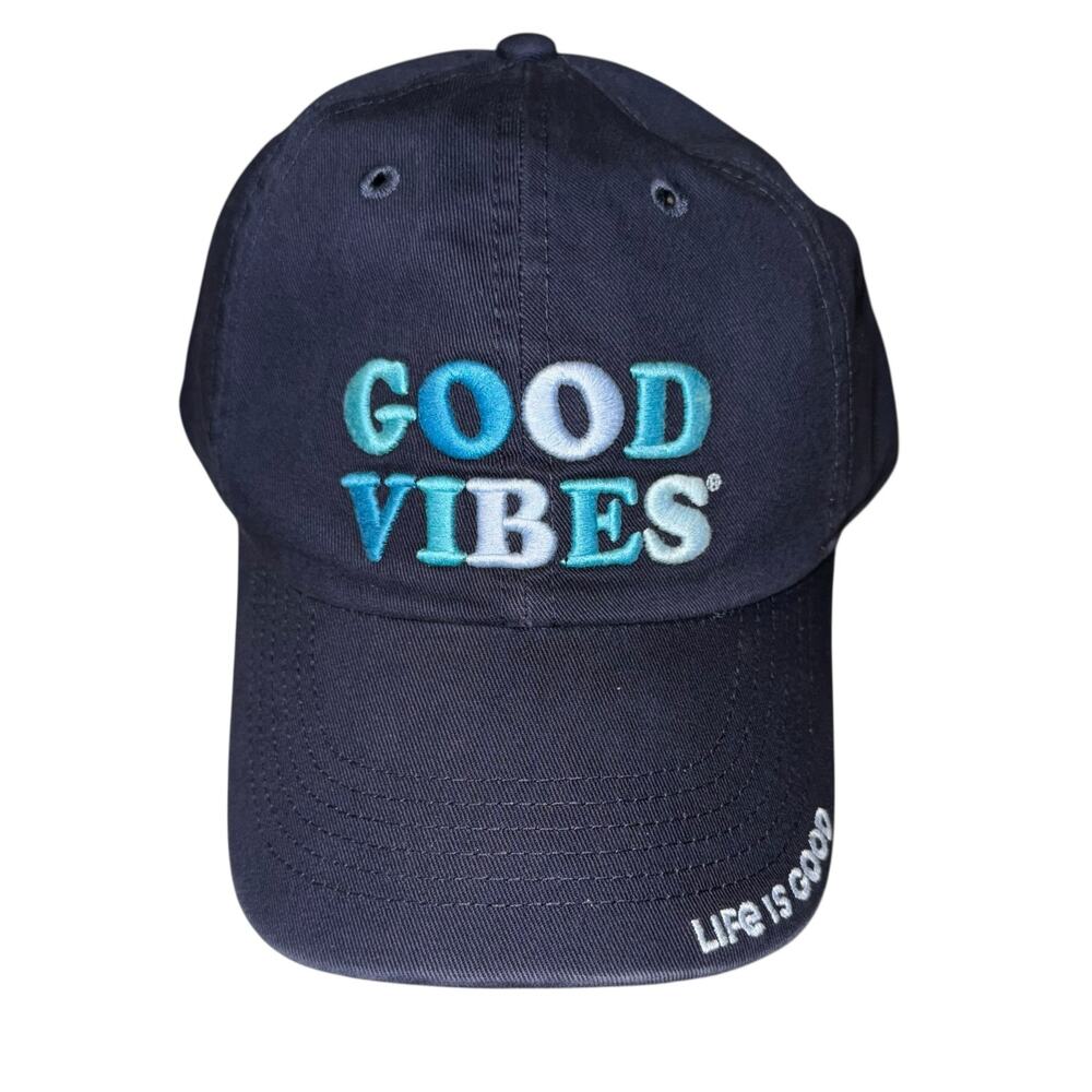 NWT Life is Good "Good Vibes" Baseball Hat Cap One Size Adjustable Blue Outdoor